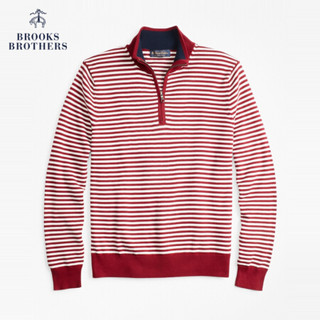 Brooks Brothers/布克兄弟男士Supima棉条纹半高领半拉链针织衫 6003-红色 S