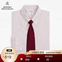 Brooks Brothers/布克兄弟男士牛津纺免烫细格纹长袖衬衫商务通勤 6002-红色 16/H/5