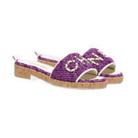 CHANEL香奈儿女鞋蜜儿拖鞋  斜纹软呢  珊瑚色、红与粉红  跟高 25 mm时尚休闲   G34826 X56013 K2613  紫色 35