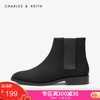 CHARLES＆KEITH女靴CK1-90380106英伦风简约切尔西低跟短靴 Black黑色 38