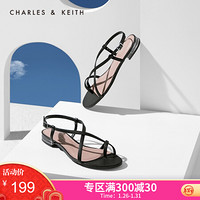 CHARLES＆KEITH2021春季CK1-70390289女士交叉带夹趾低跟凉鞋 Black黑色 39