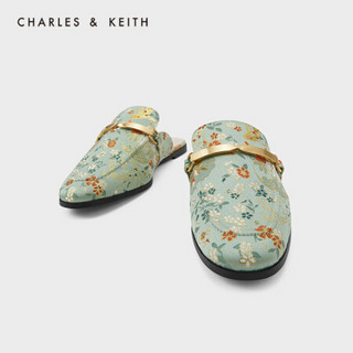 CHARLES＆KEITH2021春新品CK1-70380624-2女士金属刺绣穆勒鞋 Sage Green灰绿色 37