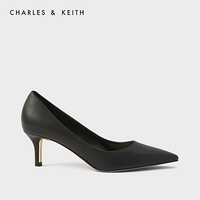 CHARLES＆KEITH2021春季新品CK1-60361321女士通勤尖头小猫跟单鞋 Black黑色 39