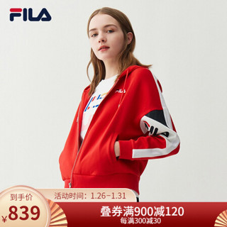 FILA 斐乐官方 女士针织外套2021年春季新款休闲运动长袖上衣女 传奇红-RD 155/76A/XS