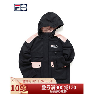 FILA FUSION 斐乐女士运动外套2021春季新款宽松潮流梭织外套女 深黑-BK（宽松版型，建议拍小一码） 165/84A/M