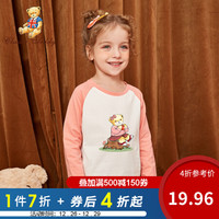 精典泰迪Classic Teddy儿童T恤女童长袖POLO衫上衣女宝宝外出打底衫春季2021新款 绣花小圆领梦幻粉 80