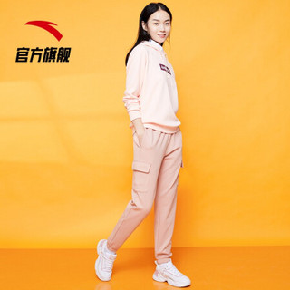 安踏加绒卫衣女士2021春季新品保暖上衣连帽套头衫运动服休闲女装时尚宽松舒适外套官方旗舰网店 莲藕粉 962048756-2 S(适合女160)