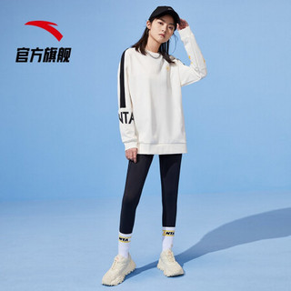 安踏加绒卫衣女士2021年春季新品圆领套头衫运动服装休闲女装外套潮流保暖舒适百搭打底衫官方旗舰网店 鸭绒白962037716-2 XL/175