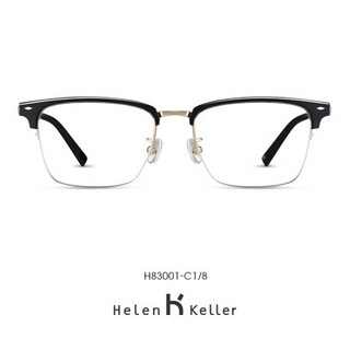海伦凯勒2020新款简约眉框男士光学框架镜简约方框近视眼镜H83001 亮黑拼接银框-C1/2