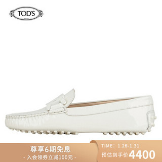 托德斯 TOD'S 2021早春 女士City系列漆皮豆豆鞋 平底鞋 白色 34