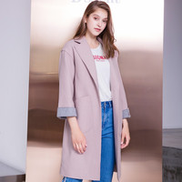 春秋款休闲少女心中长款修身过膝风衣外套女 S Rose Somke/烟灰玫瑰