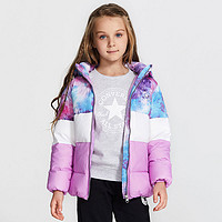 防风保暖 女小童款时尚连帽长袖羽绒服 110S 粉紫星系印