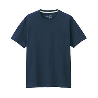 无印良品 MUJI 男式 粗棉线 天竺编织 口袋短袖T恤 深海军蓝 M