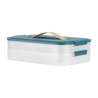 美的饺子盒便携双层冷冻保鲜盒套装饺子盒塑料冰箱鱼肉冷藏收纳盒储物盒 饺子盒 蓝色 JZH30W1-001B