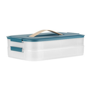 美的饺子盒便携双层冷冻保鲜盒套装饺子盒塑料冰箱鱼肉冷藏收纳盒储物盒 饺子盒 蓝色 JZH30W1-001B
