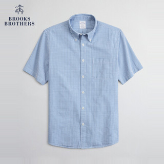 Brooks Brothers/布克兄弟男士20夏新棉质细格纹设计短袖休闲衬衫 4003-蓝色 M