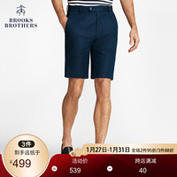 Brooks Brothers/布克兄弟男士棉亚麻混纺纯色百慕达短裤休闲 4004-藏青色 35