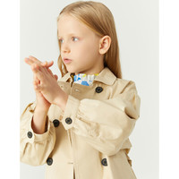 安奈儿童装女童春装风衣外套2021年新款灯笼袖双排扣可拆卸腰带收腰上衣 浅麦杏 160cm
