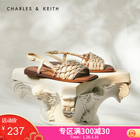 CHARLES＆KEITH2021春季CK1-70380783女士编织鞋面平跟露趾凉鞋 Cream奶白色 40