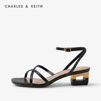 CHARLES＆KEITH2021春季CK1-60280252女士交叉带露趾中跟凉鞋 Black黑色 35