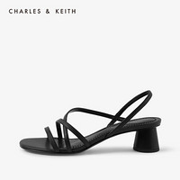 CHARLES＆KEITH2021春季CK1-60361267女士细绊带露趾中跟凉鞋 Black黑色 39