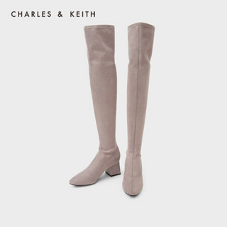 CHARLES＆KEITH2021春季CK1-90360340女士简约高跟过膝长靴 Taupe灰褐色 35