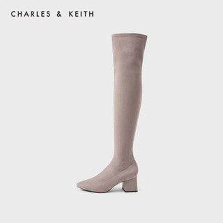CHARLES＆KEITH2021春季CK1-90360340女士简约高跟过膝长靴 Taupe灰褐色 35