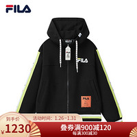 FILA × MIHARA斐乐官方连帽外套女子2021春季新款休闲时尚宽松运动开衫女 正黑色-BK 170/88A/L