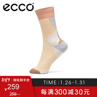 ECCO爱步 混羊毛拼色袜子中长袜 9085275 米色908527590835/4244