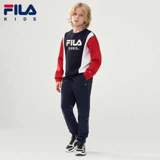 FILA KIDS 斐乐儿童中大童男童针织长裤2021春季新款休闲裤运动潮 RD宝蓝-NV 110