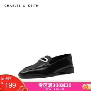 CHARLES＆KEITH女鞋CK1-70900147金属扣饰低跟两穿乐福鞋单鞋女 Black黑色 38