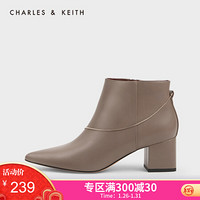 CHARLES＆KEITH2021春季女靴女鞋冬季CK1-91680062-A金属链饰尖头高跟短靴女 Taupe灰褐色 38