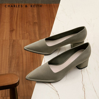 CHARLES＆KEITH2021春季CK1-60920221女士通勤尖头中跟单鞋 Olive橄榄绿色 35