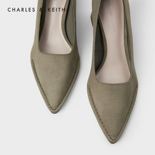 CHARLES＆KEITH2021春季CK1-60920221女士通勤尖头中跟单鞋 Olive橄榄绿色 35