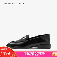 CHARLES＆KEITH女鞋CK1-70900147金属扣饰低跟两穿乐福鞋单鞋女 Black黑色 38