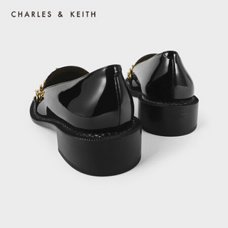CHARLES＆KEITH2021春季CK1-70380801女士金属链饰乐福鞋单鞋 Black黑色 38