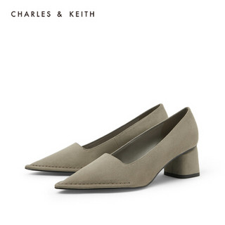 CHARLES＆KEITH2021春季CK1-60920221女士通勤尖头中跟单鞋 Olive橄榄绿色 35