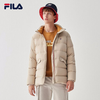 FILA  斐乐官方 男士羽绒服 2020年冬季新款保暖连帽羽绒外套 糅皮卡其LK 175/96A/L