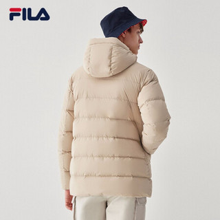 FILA  斐乐官方 男士羽绒服 2020年冬季新款保暖连帽羽绒外套 糅皮卡其LK 175/96A/L