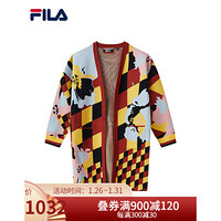 FILA 斐乐官方 女编织开衫2021春季新款舒适中长款运动毛衣女 传奇蓝-NV 160/80A/S