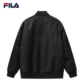 FILA 斐乐官方 男士运动棉服2021春季新款编制拼接运动外套男 正黑色-BK 190/108A/XXXL