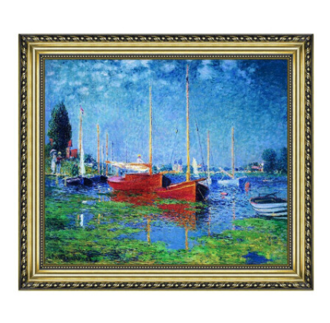 莫奈名人油画《成双的红帆船》沙发背景墙装饰画挂画 75×66cm