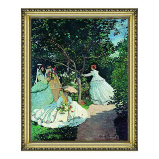 莫奈油画《花园中的妇女们》背景墙装饰画挂画 宫廷金 70×99cm