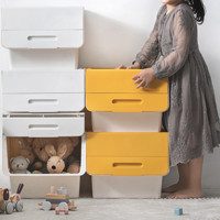 CHAHUA 茶花 收纳箱塑料化妆品儿童玩具零食整理箱储物箱斜口前开叠加收纳柜 34升3个装