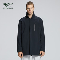 七匹狼运动风衣 男2020秋冬夹克抓绒保暖外套翻领户外长袖青年男装衣服 001(黑色) 180/100A/XL