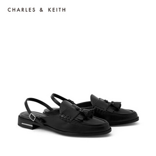 CHARLES＆KEITH2021春季新品CK1-70380838女士流苏饰乐福穆勒鞋 Black黑色 41