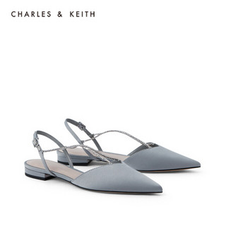 CHARLES＆KEITH2021春季新品CK1-70900271-A女士链条尖头平跟凉鞋 Light Blue浅蓝色 38