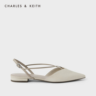 CHARLES＆KEITH2021春季新品CK1-70900271女士交叉带尖头平跟凉鞋 粉白色Chalk 37