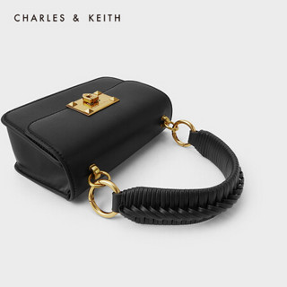 CHARLES＆KEITH2021春新品CK2-50781528追光系列女士编织手提方包 Black黑色 S