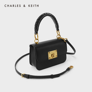 CHARLES＆KEITH2021春新品CK2-50781528追光系列女士编织手提方包 Black黑色 S